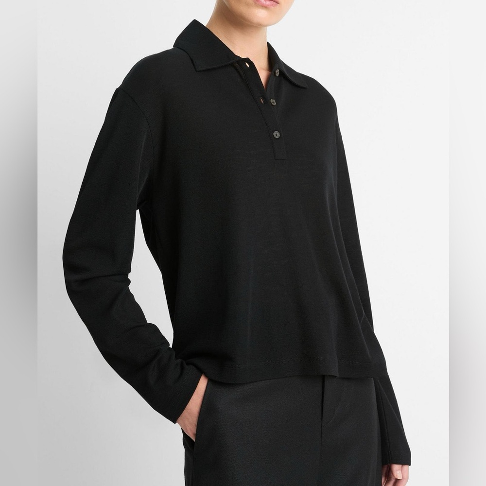 VINCE. Wool Relaxed Long-Sleeve Polo Shirt